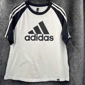 Adidas Kids Large Logo‎ T-Shirt Black White Raglan Sleeves Youth L 16–18